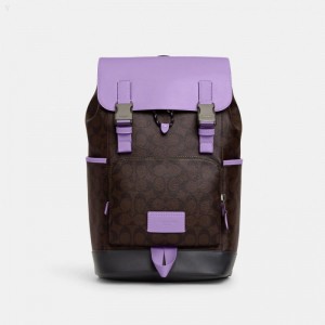 Coach Track Backpack In Colorblock Signature Canvas - Men's Backpacks - Mahogany / Iris | SDKU8680