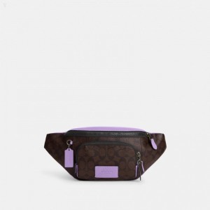Coach Track Belt Bag In Colorblock Signature Canvas - Men's Crossbody Bags - Mahogany / Iris | VITG4739