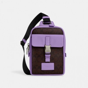 Coach Track Pack In Colorblock Signature Canvas - Men's Crossbody Bags - Mahogany / Iris | HCHQ1595