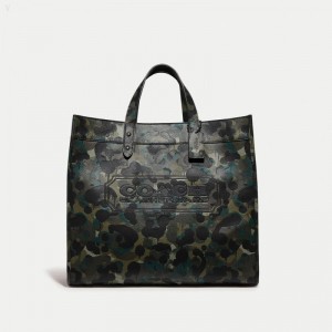 Coach Field Tote 40 With Camo Print - Men's Tote Bags - Matte Black / Green / Blue | PJCT1098