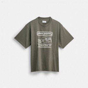Coach T Shirt With Pines Pantry Graphic - Men's T Shirts - Medium Grey | SFOW9918