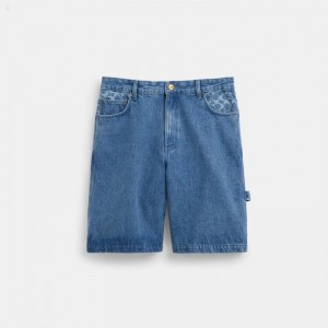 Coach Signature Denim Shorts - Men's Shorts - Medium Wash | TWKU0638
