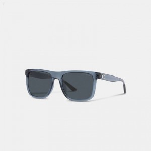Coach Beveled Signature Flat Top Square Sunglasses - Men's Sunglasses - Navy | CNAT8229