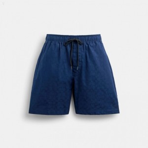 Coach Jacquard Woven Shorts - Men's Shorts - Navy | AWLH1164