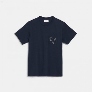 Coach Rexy Pocket T Shirt In Organic Cotton - Men's T Shirts - Navy | KUXX1216