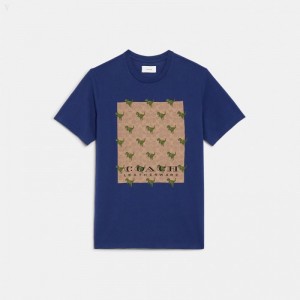 Coach Signature Rexy T Shirt In Organic Cotton - Men's T Shirts - Navy | VFSL3987