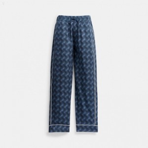 Coach Pajama Bottoms - Men's Pants - Navy Multicolor | XVDM6627