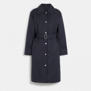 Coach Overcoat Trench - Women's Coats - Navy | KYLC0817