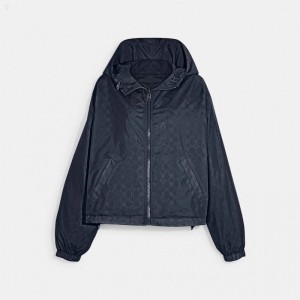 Coach Signature Reversible Windbreaker - Women's Coats - Navy | IMJY8841