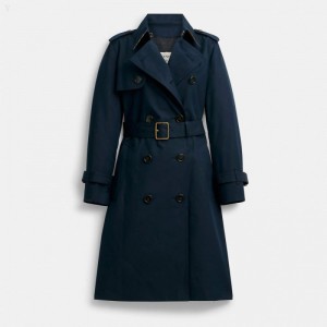 Coach Trench - Women's Coats - Navy | KBXM9567