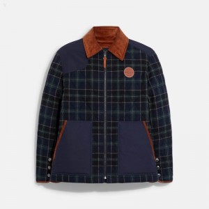 Coach Quilted Plaid Jacket - Men's Jackets - Navy / Green Multicolor | VRMW1332