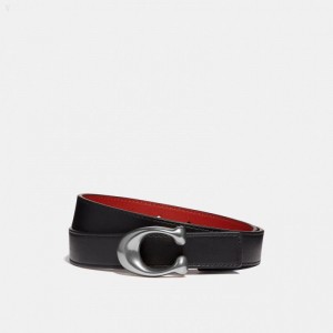 Coach C Hardware Reversible Belt,25 Mm - Women's Belts - Nickel / Black Red | ISYL7389
