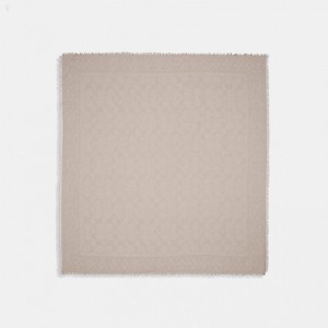 Coach Signature Oversized Square Scarf - Women's Scarves - Oatmeal | MZQW3975