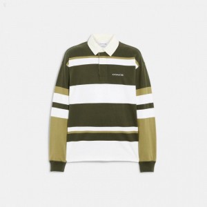 Coach Rugby Polo - Men's Tops - Olive / White Multicolor | VUCU7541