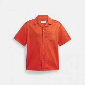 Coach Solid Camp Shirt - Men's Shirts - Orange | UIFV1823
