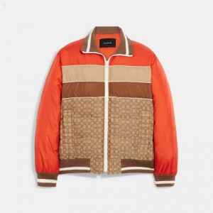 Coach Puffer Bomber Jacket - Men's Jackets - Orange / Brown Multicolor | EZHG8697
