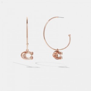 Coach Faceted Crystal Signature Hoop Earrings - Women's Jewelry - Pink | IRQV8972