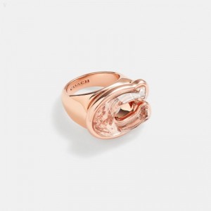 Coach Faceted Crystal Signature Ring - Women's Jewelry - Pink | ZXZZ1046