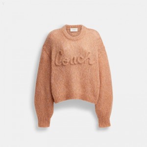 Coach Tonal Braided Seasonal Sweater - Women's Sweater - Pink / Multicolor | EWOD3034