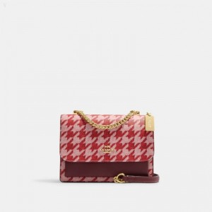 Coach Klare Crossbody With Houndstooth Print - Women's Crossbody Bags - Pink / Red | LWNI2843