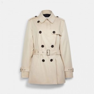 Coach Solid Short Trench - Women's Coats - Porcelain | UWMB0898