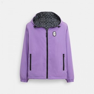 Coach Reversible Full Zip Windbreaker - Men's Coats - Purple / Charcoal | PZYG4073