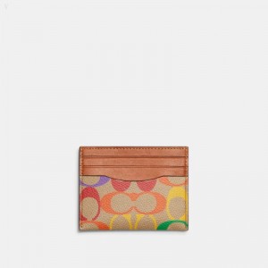 Coach Card Case In Rainbow Signature Canvas - Men's Wallets - Rainbow | IRZS9452