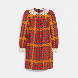 Coach Plaid Babydoll Dress - Women's Dress - Red Multicolor | KBYE0946