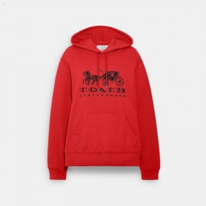 Coach Horse And Carriage Hoodie In Organic Cotton - Women's Tops - Red | AMGI6205