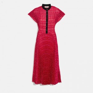 Coach Sleeveless Pleated Dress - Women's Dress - Red / Black | XORA0931