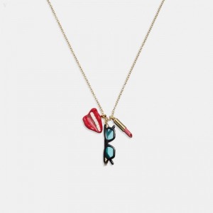 Coach Coach X Tom Wesselmann Lips And Lipstick Necklace - Women's Jewelry - Red / Gold | OYLM7202