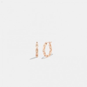 Rose Coach Signature Chain Small Hoop Earrings - Women's Jewelry - Gold | XNSK5857