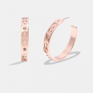 Rose Coach Signature Hoop Earrings - Women's Jewelry - Gold | BFNE5804
