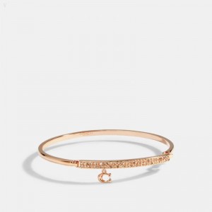 Coach Signature Pave Bar Hinged Bangle - Women's Jewelry - Rose Gold | SACB9367