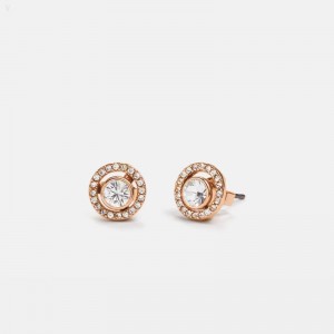 Coach Halo Pave 2 In 1 Stud Earrings - Women's Jewelry - Rose Gold / Clear | WQZH1674