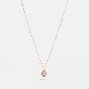 Coach Halo Pave Stud Necklace - Women's Jewelry - Rose Gold / Clear | MYIP7412