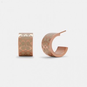 Coach Signature Enamel Huggie Earrings - Women's Jewelry - Rose Gold / | OTHS5432