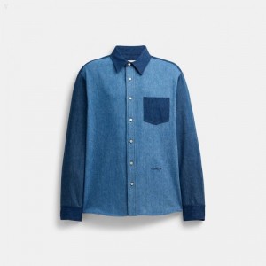 Coach Denim Shirt - Men's Shirts - Royal Blue | TJRJ4808
