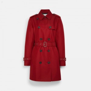 Coach Solid Mid Trench - Women's Coats - Ruby | YIVX8327