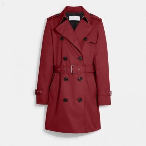 Coach Solid Mid Trench - Women's Coats - Ruby | NUFU7874