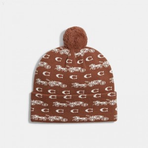Coach Bold Horse And Carriage Print Beanie - Men's Hats - Saddle | HKSG7355