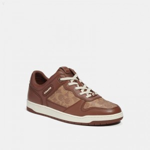 Coach C201 Sneaker In Signature Canvas - Men's Sneakers - Saddle | FNDL1444