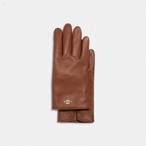 Coach Coach Plaque Leather Tech Gloves - Men's Gloves - Saddle | IVGX4054