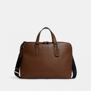 Coach Graham Slim Brief - Men's Carryalls - Saddle | SIFV7595