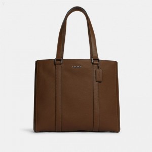 Coach Hudson Double Handle Tote - Men's Tote Bags - Saddle | EQDZ2663