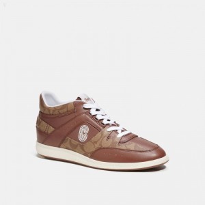 Coach Mid Top Sneaker In Signature Canvas - Men's Sneakers - Saddle | PEGH0993