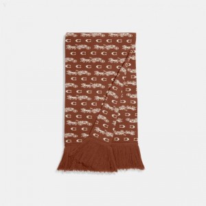 Coach Bold Horse And Carriage Print Oversized Muffler - Women's Scarves - Saddle | LUCV8300