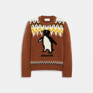 Coach Intarsia Ski Sweater - Women's Sweater - Saddle | XDNH5646