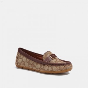 Coach Mona Driver In Signature Jacquard - Women's Flat Shoes - Saddle / Walnut | JKVO7539
