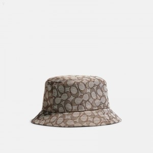 Coach Signature Jacquard Bucket Hat - Men's Hats - Sandstone / Dark Oak | MTWS7881